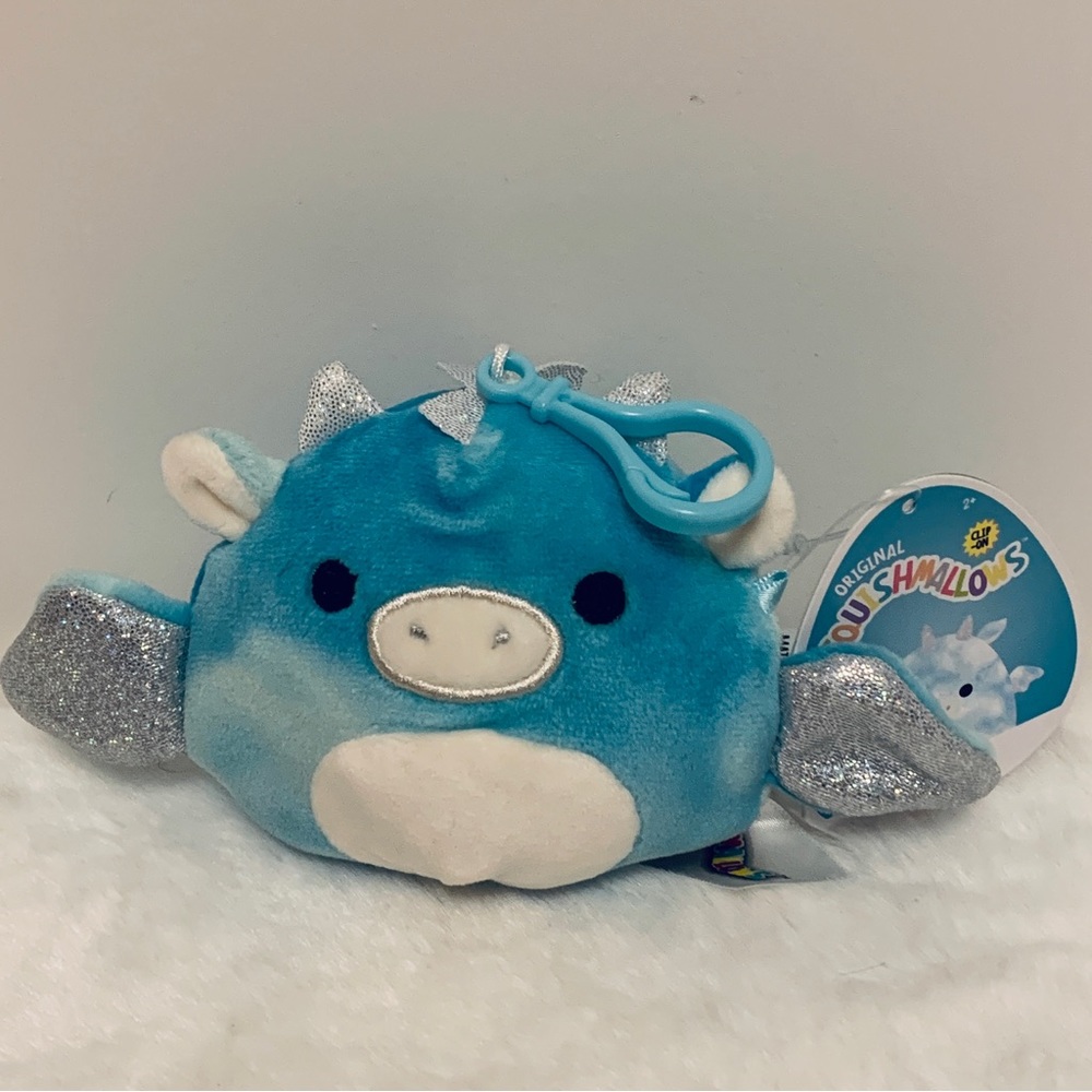 Squishmallow Clip-On Keith Dragon 🐲, Blue Tie Dye, 3.5” New